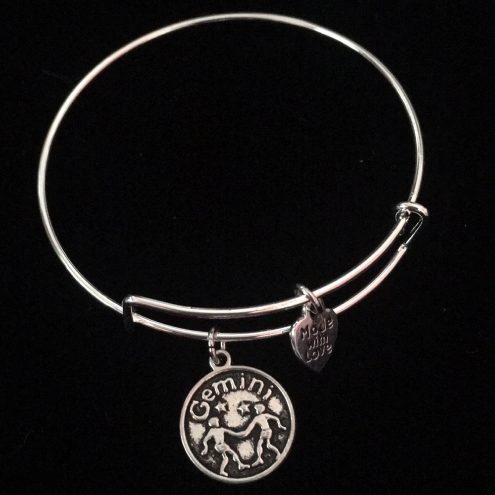 Stainless steel Gemini adjustable charm bracelet